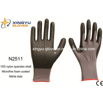 Nylon Spandex Shell Nitrile Coated Saftey Work Gloves (N2511)